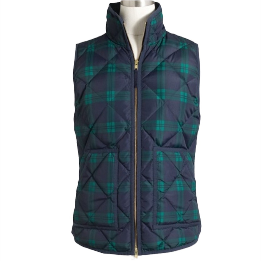 NWT J. Crew navy and green plaid vest